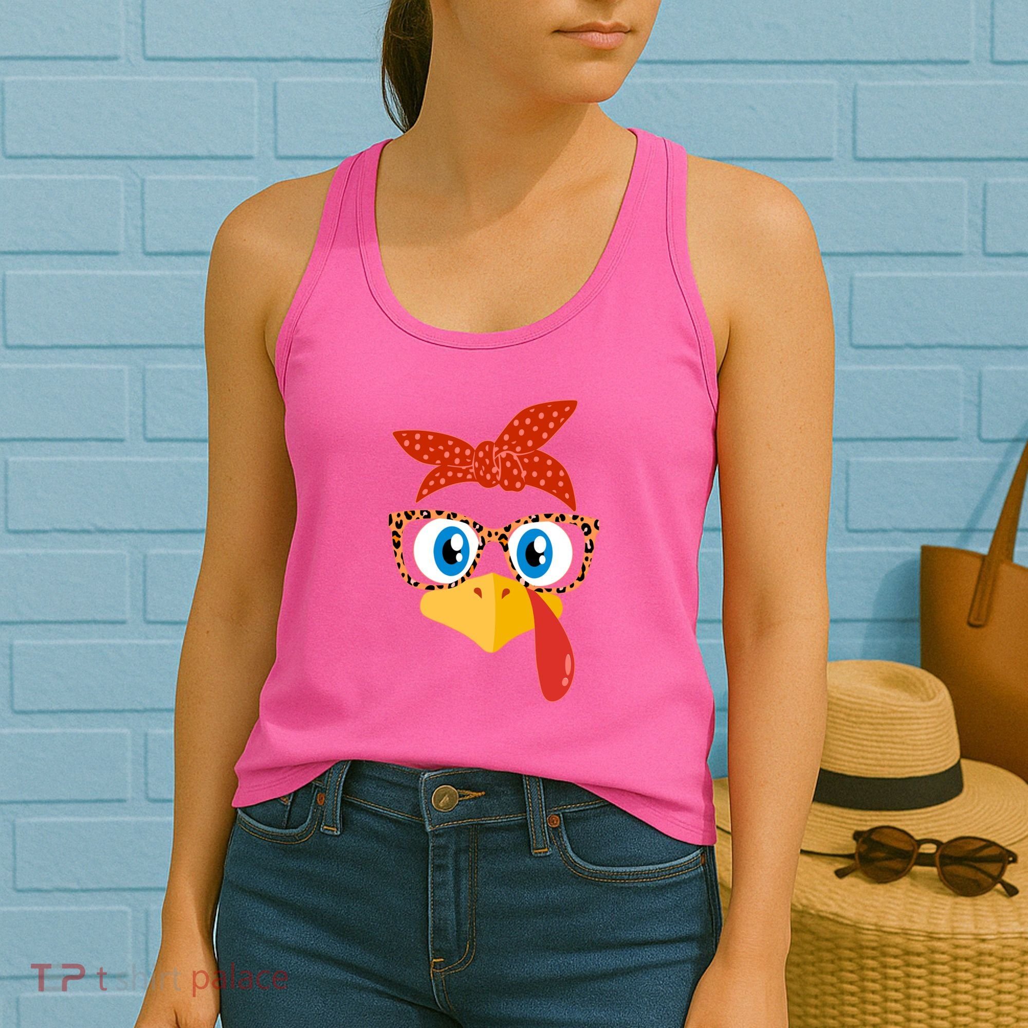 Cute Thanksgiving Bandana Glasses Turkey Girl Women's Tank Top