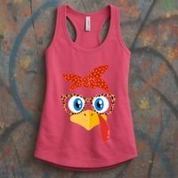 Cute Thanksgiving Bandana Glasses Turkey Girl Women's Tank Top thumb 3