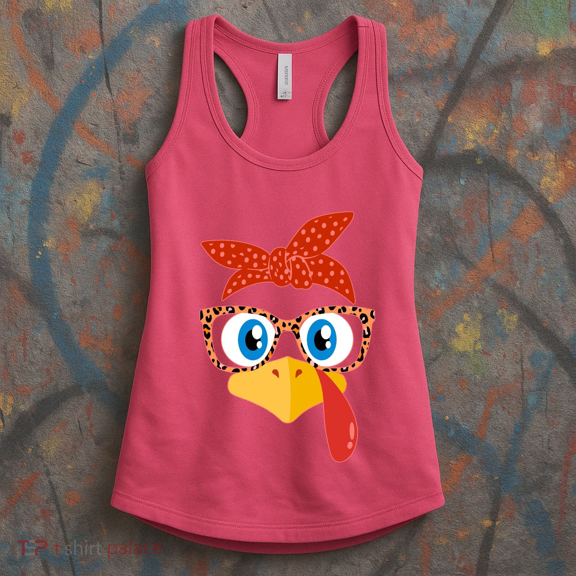 Cute Thanksgiving Bandana Glasses Turkey Girl Women's Tank Top