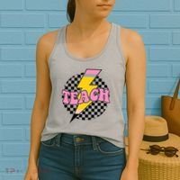 Checkered Teach Back To School Teacher Women's Tank Top thumb 2