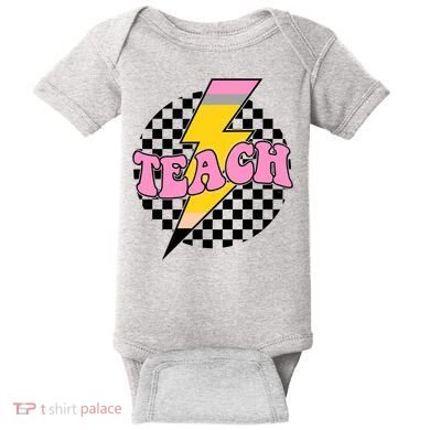 Checkered Teach Back To School Teacher Baby Bodysuit