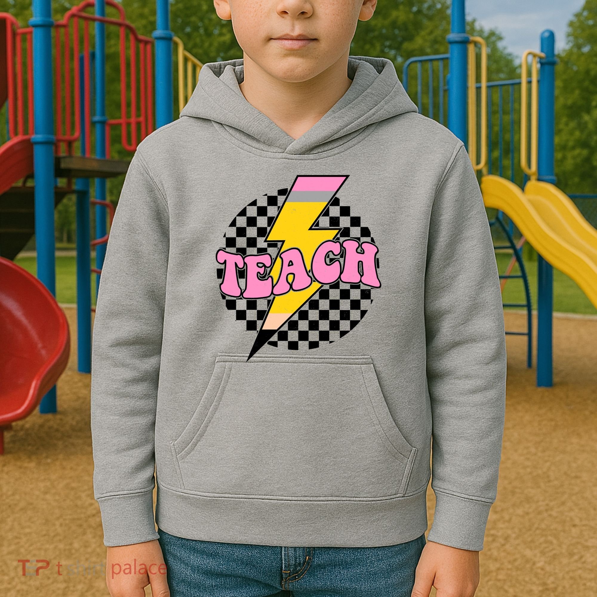 Checkered Teach Back To School Teacher Kids Hoodie
