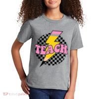 Checkered Teach Back To School Teacher Kids T-Shirt thumb 2