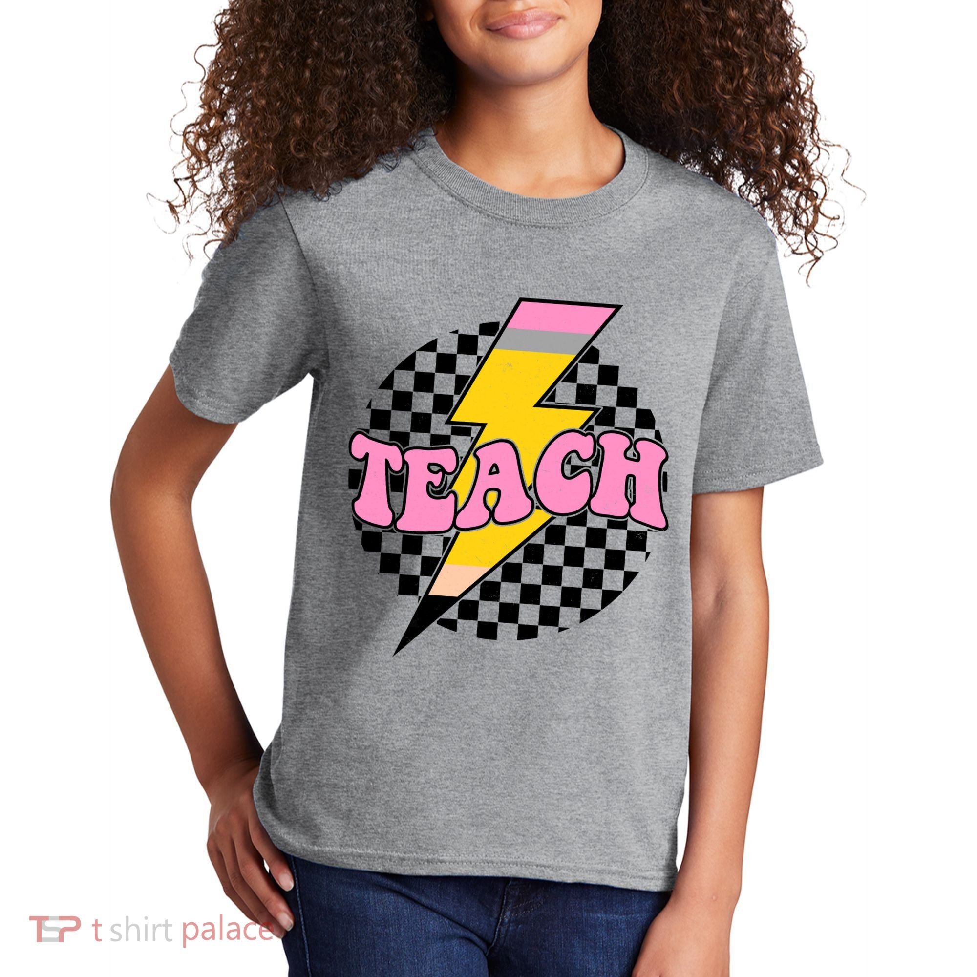 Checkered Teach Back To School Teacher Kids T-Shirt