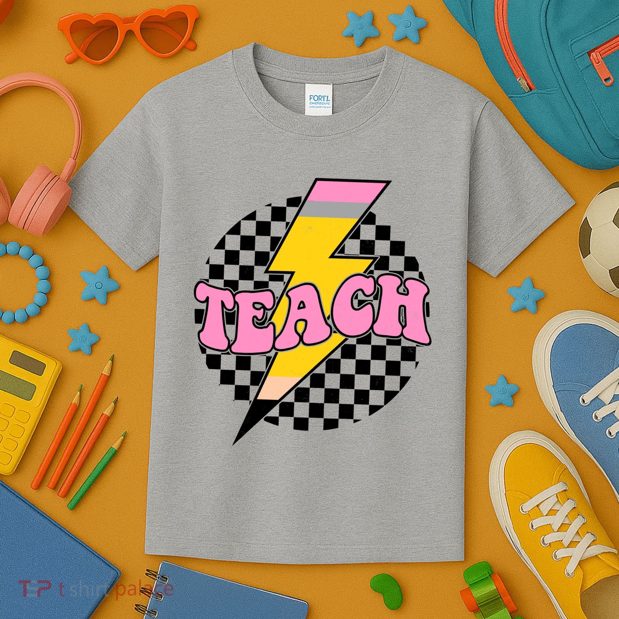 Checkered Teach Back To School Teacher Kids T-Shirt