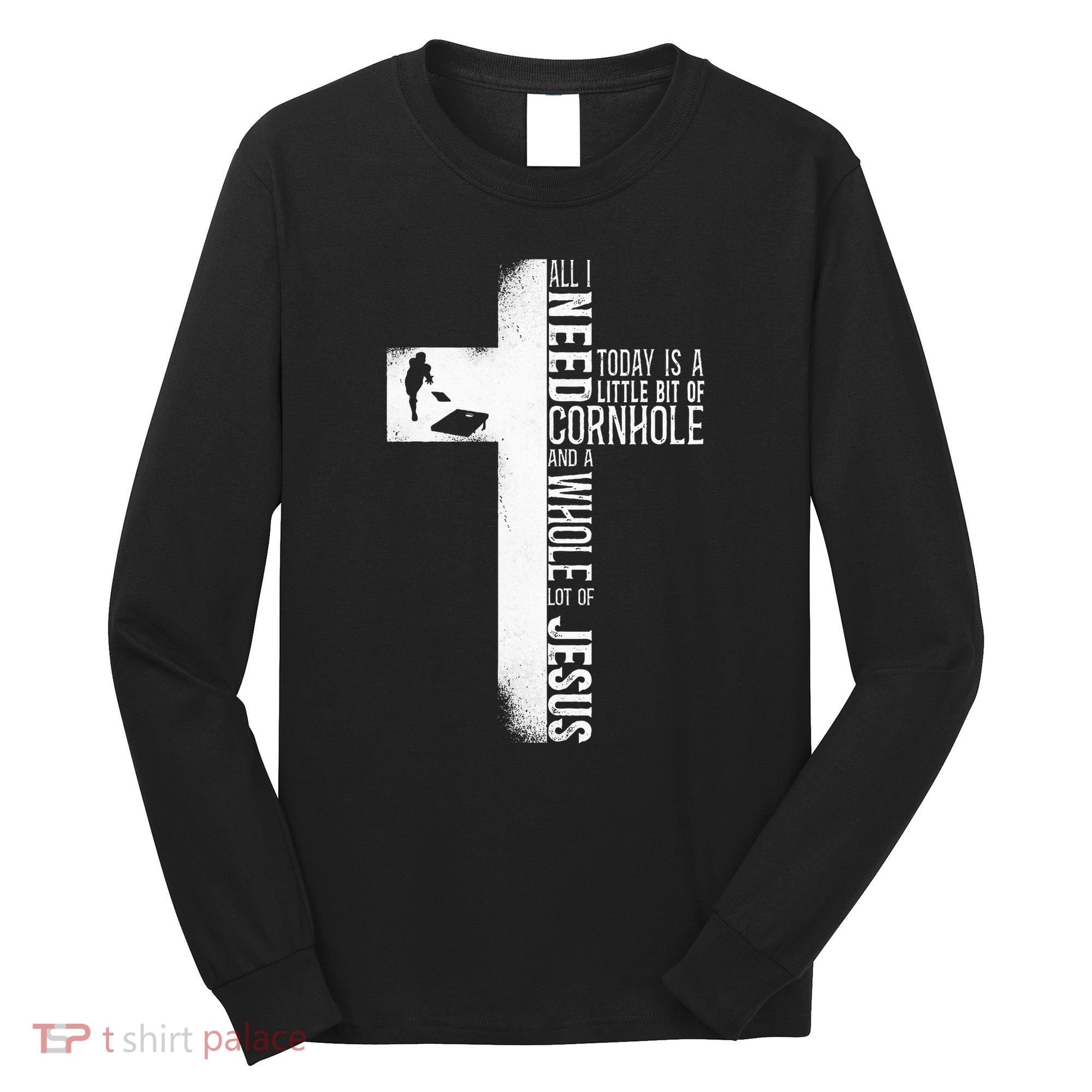 Cornhole Team Bean Bag Player Champ Cross Faith Jesus Long Sleeve Shirt