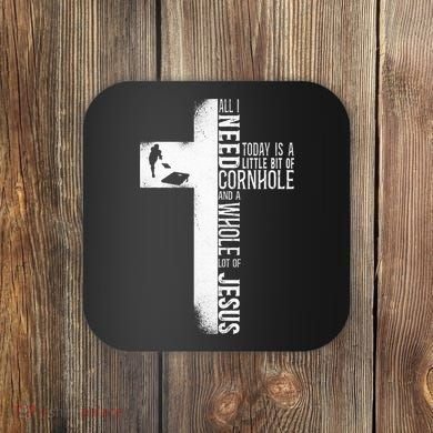 Cornhole Team Bean Bag Player Champ Cross Faith Jesus Coaster