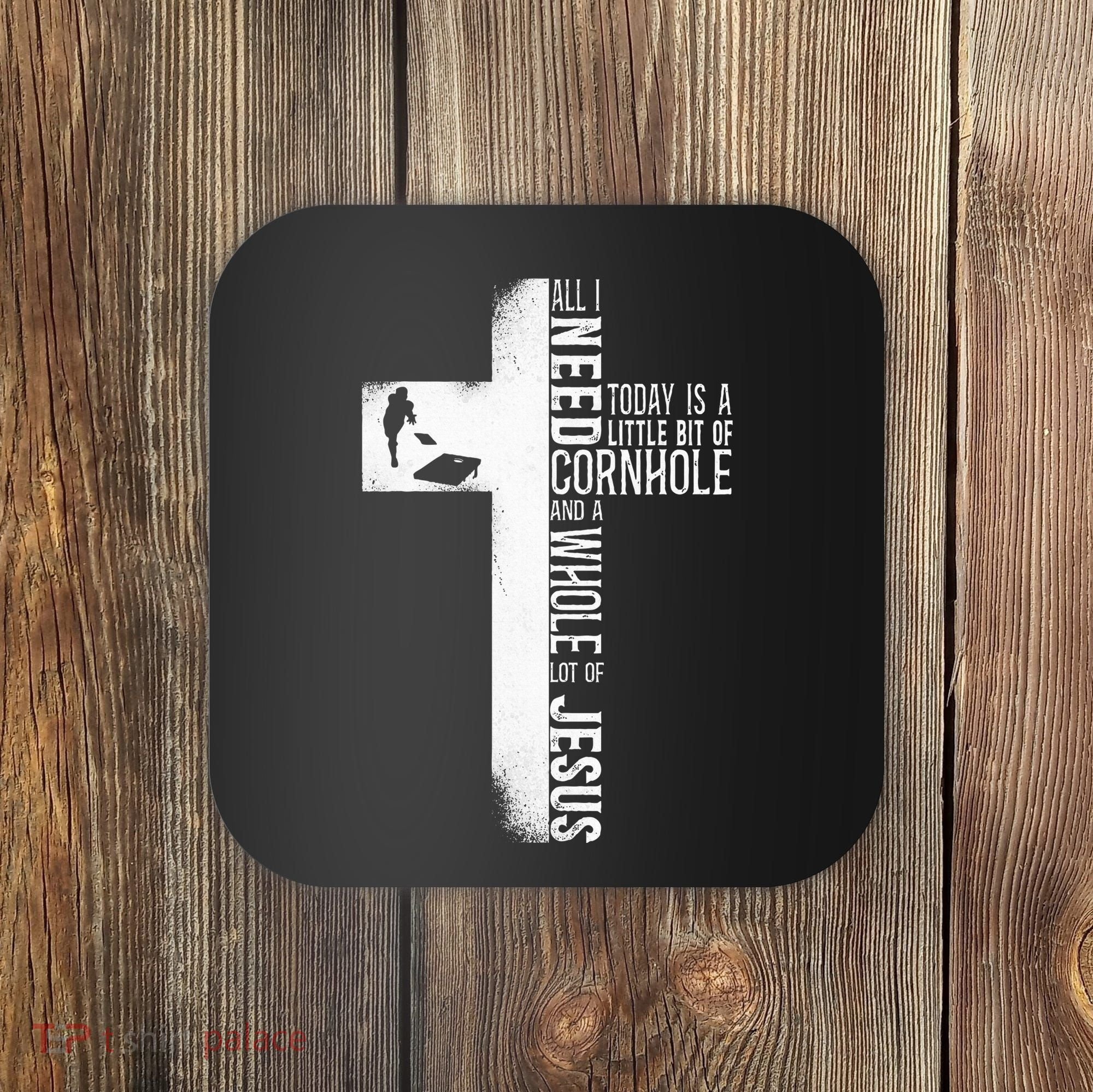 Cornhole Team Bean Bag Player Champ Cross Faith Jesus Coaster