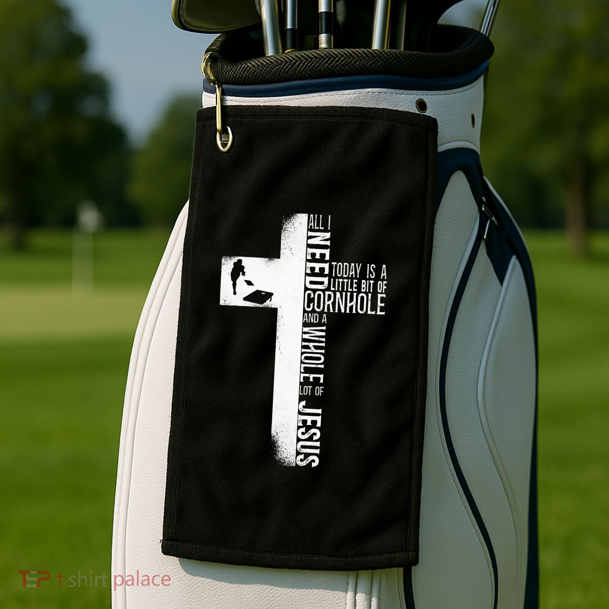 Cornhole Team Bean Bag Player Champ Cross Faith Jesus Golf Towel