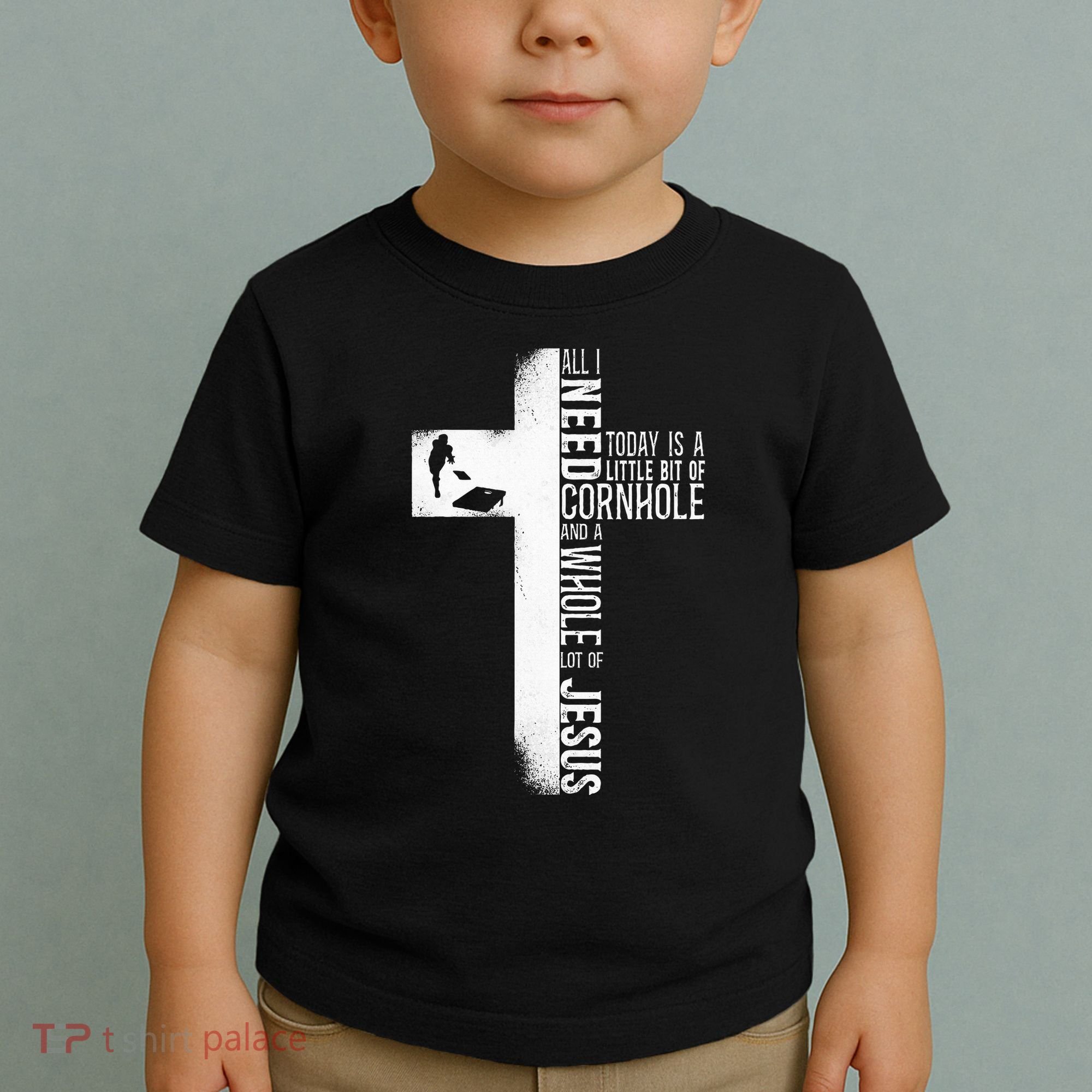 Cornhole Team Bean Bag Player Champ Cross Faith Jesus Toddler T-Shirt