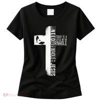 Cornhole Team Bean Bag Player Champ Cross Faith Jesus Women's T-Shirt thumb 0