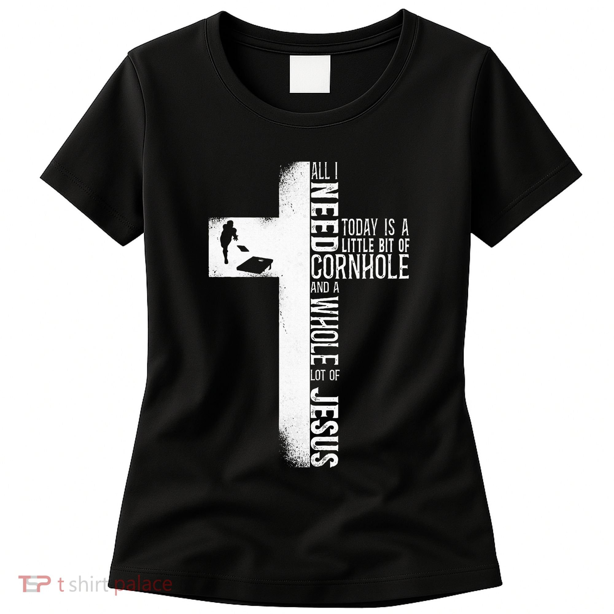 Cornhole Team Bean Bag Player Champ Cross Faith Jesus Women's T-Shirt