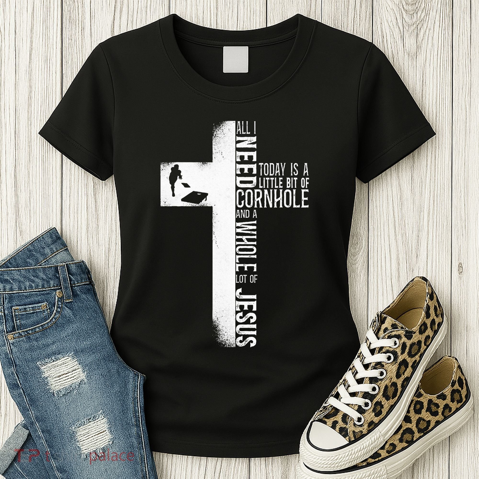 Cornhole Team Bean Bag Player Champ Cross Faith Jesus Women's T-Shirt