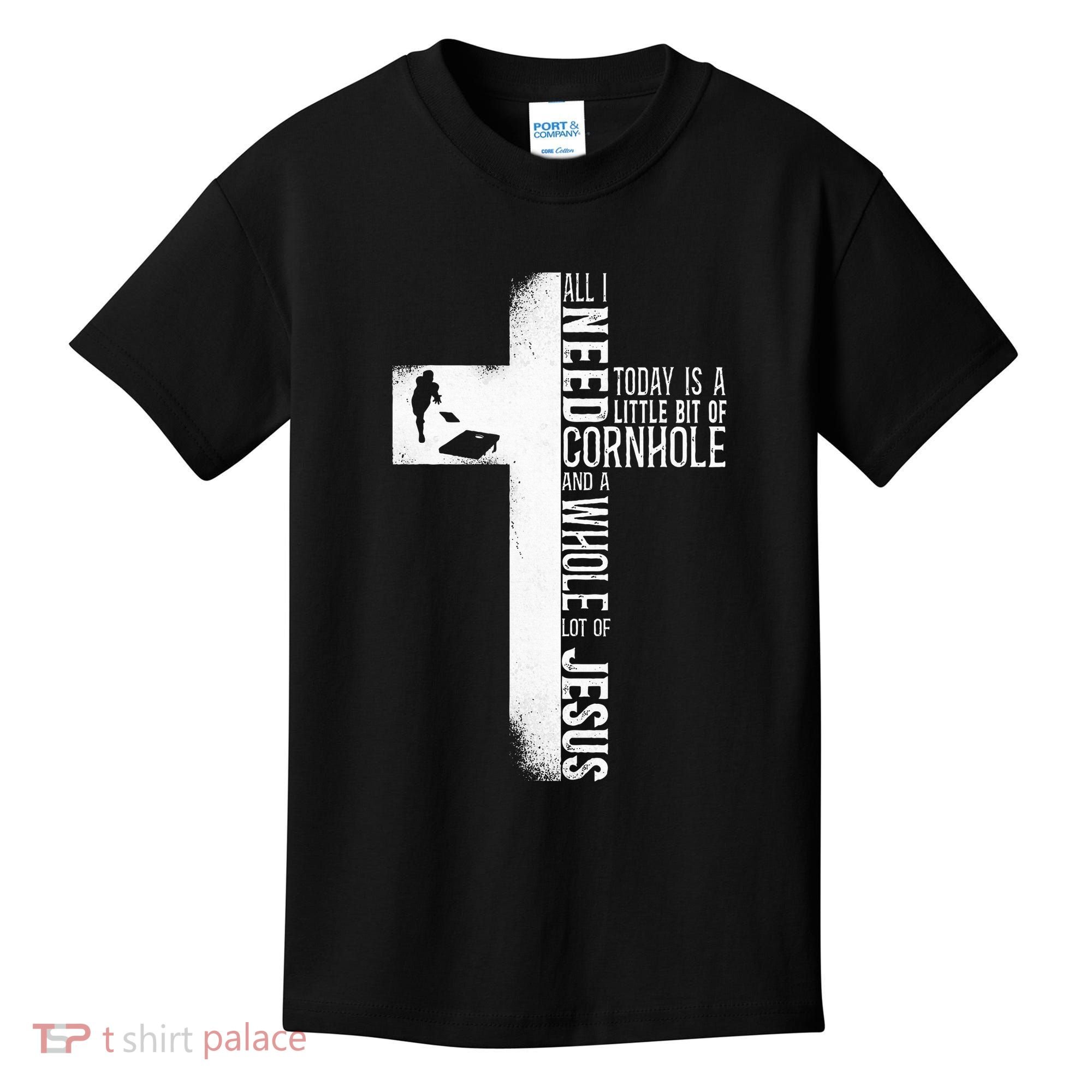 Cornhole Team Bean Bag Player Champ Cross Faith Jesus Kids T-Shirt