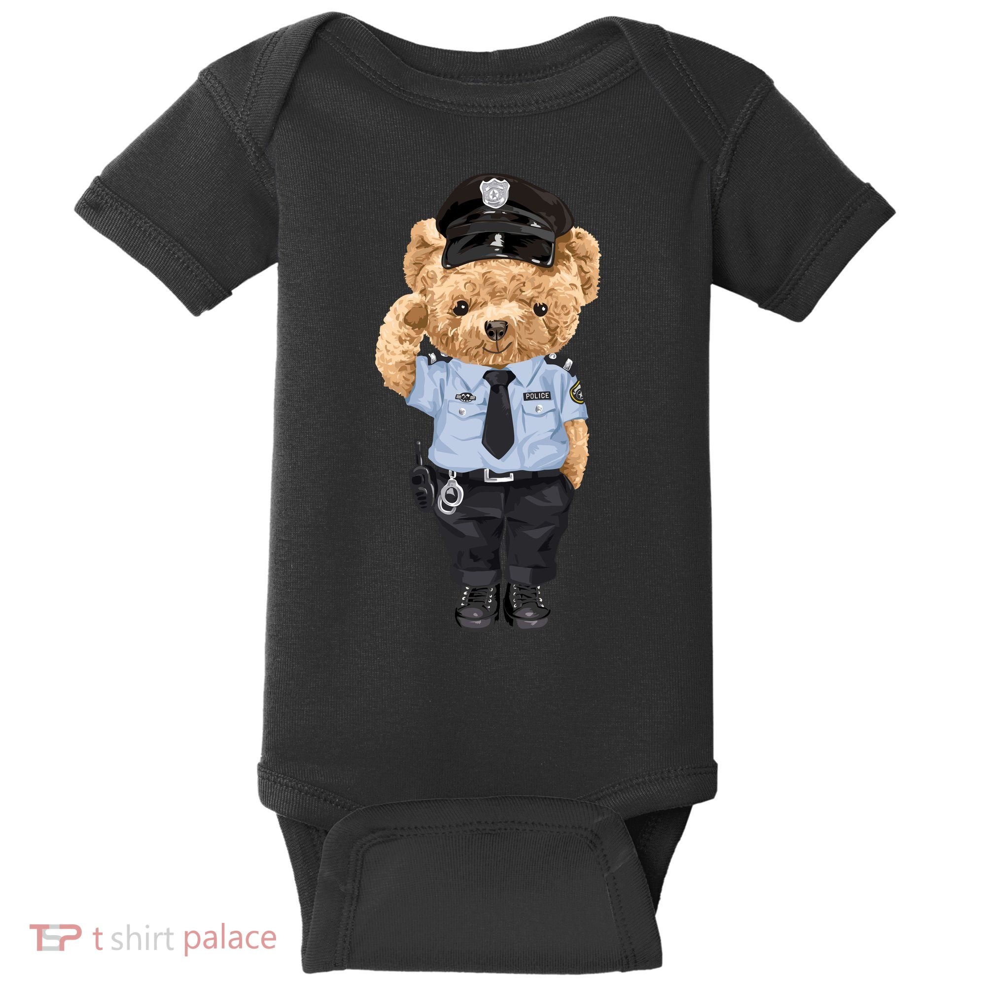 Cute Teddy Bear In Police Uniform Baby Bodysuit