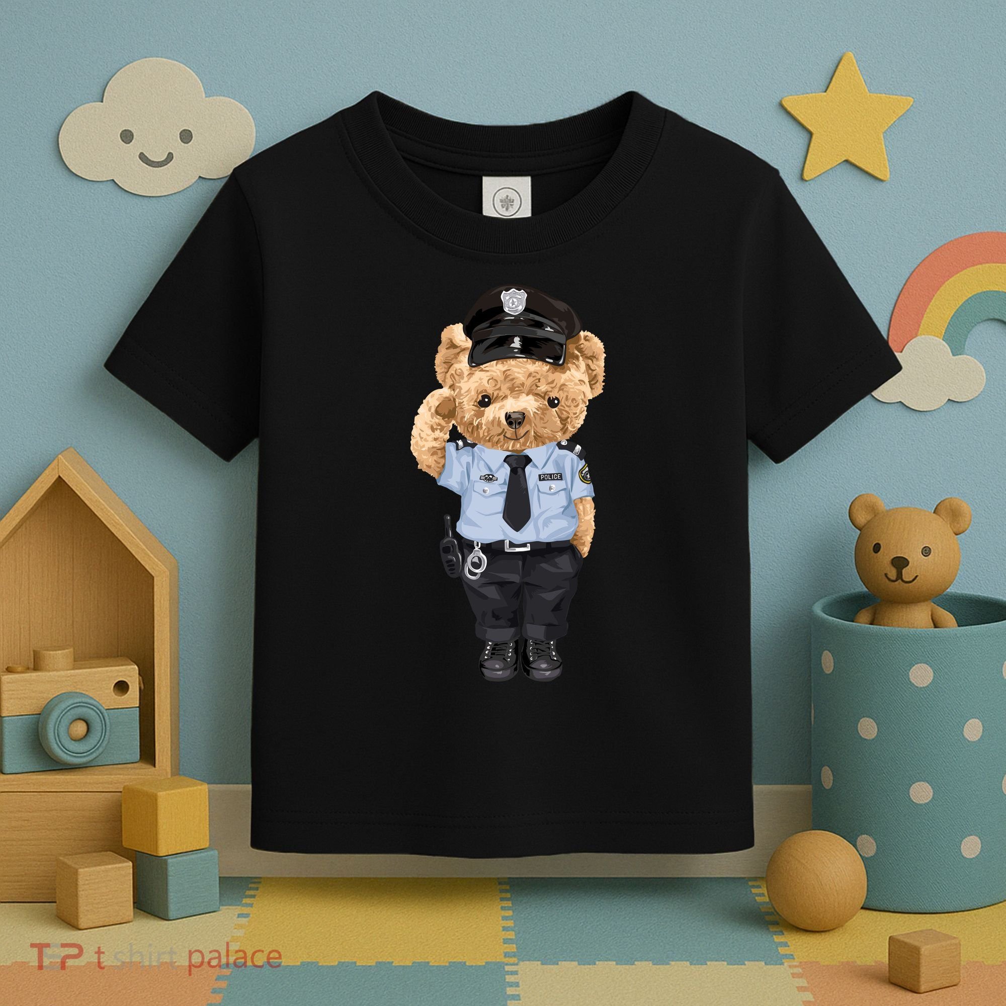 Cute Teddy Bear In Police Uniform Toddler T-Shirt