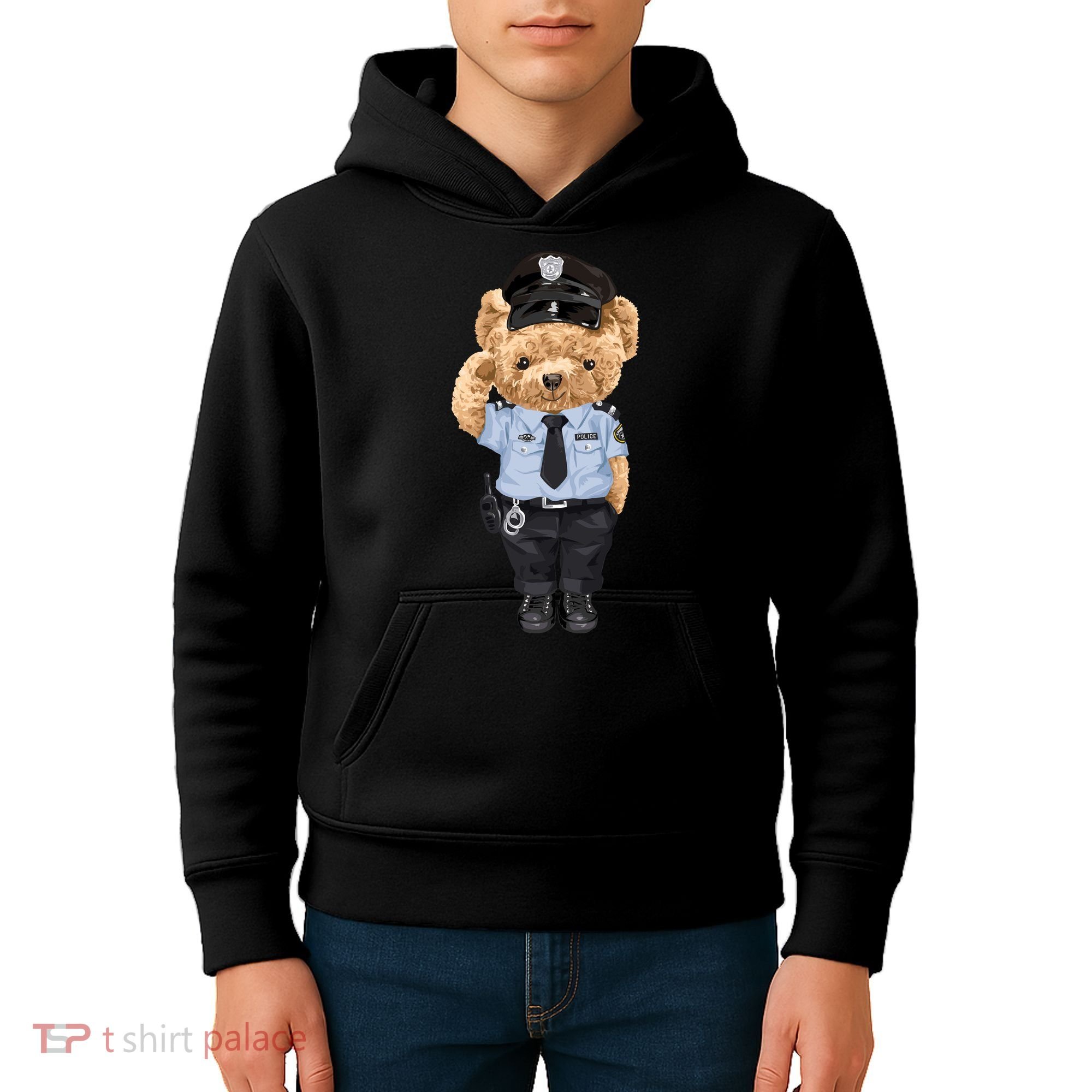 Cute Teddy Bear In Police Uniform Kids Hoodie