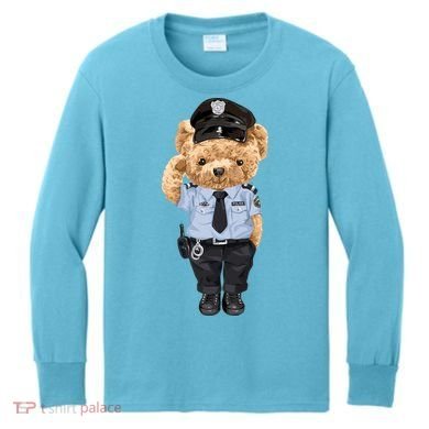 Cute Teddy Bear In Police Uniform Kids Long Sleeve Shirt