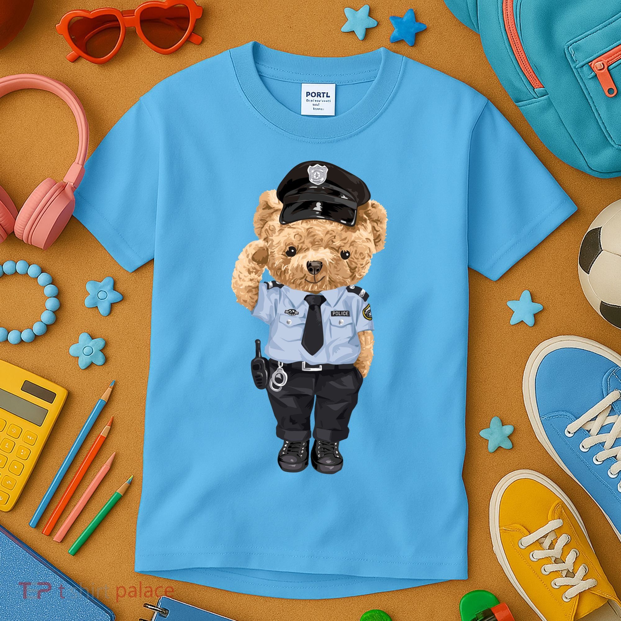 Cute Teddy Bear In Police Uniform Kids T-Shirt