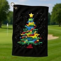Christmaschristmas Tree Block Tree Block Brick Building Xmas Master Builder Golf Towel thumb 1