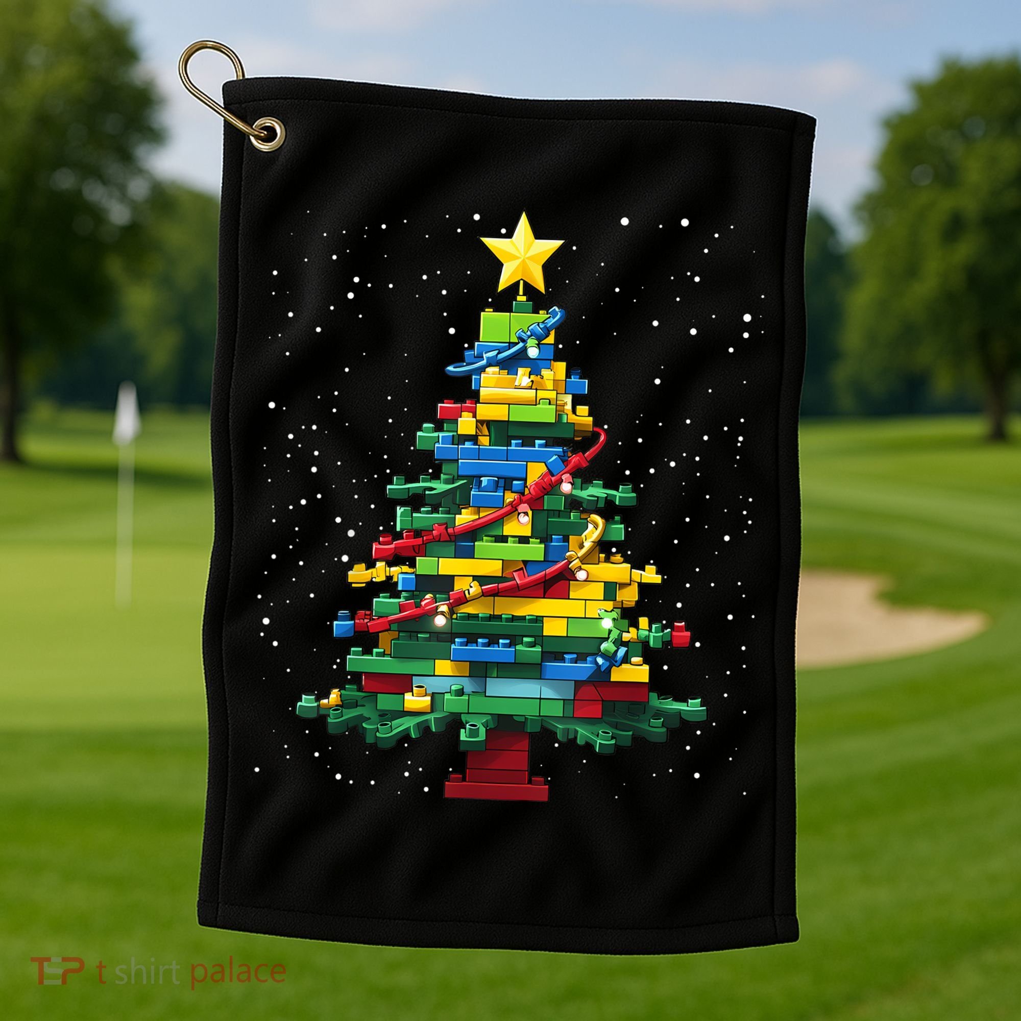 Christmaschristmas Tree Block Tree Block Brick Building Xmas Master Builder Golf Towel