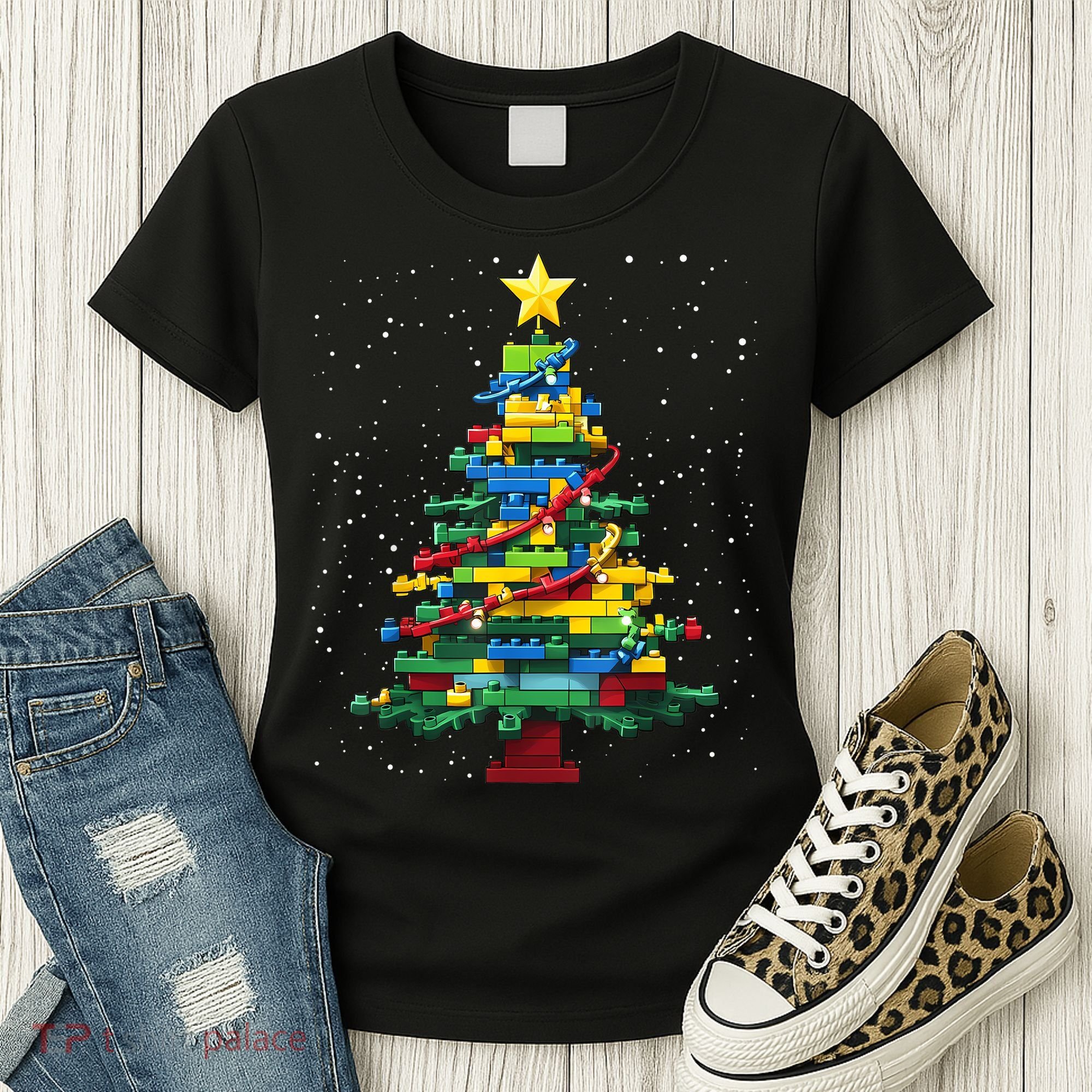 Christmaschristmas Tree Block Tree Block Brick Building Xmas Master Builder Women's T-Shirt