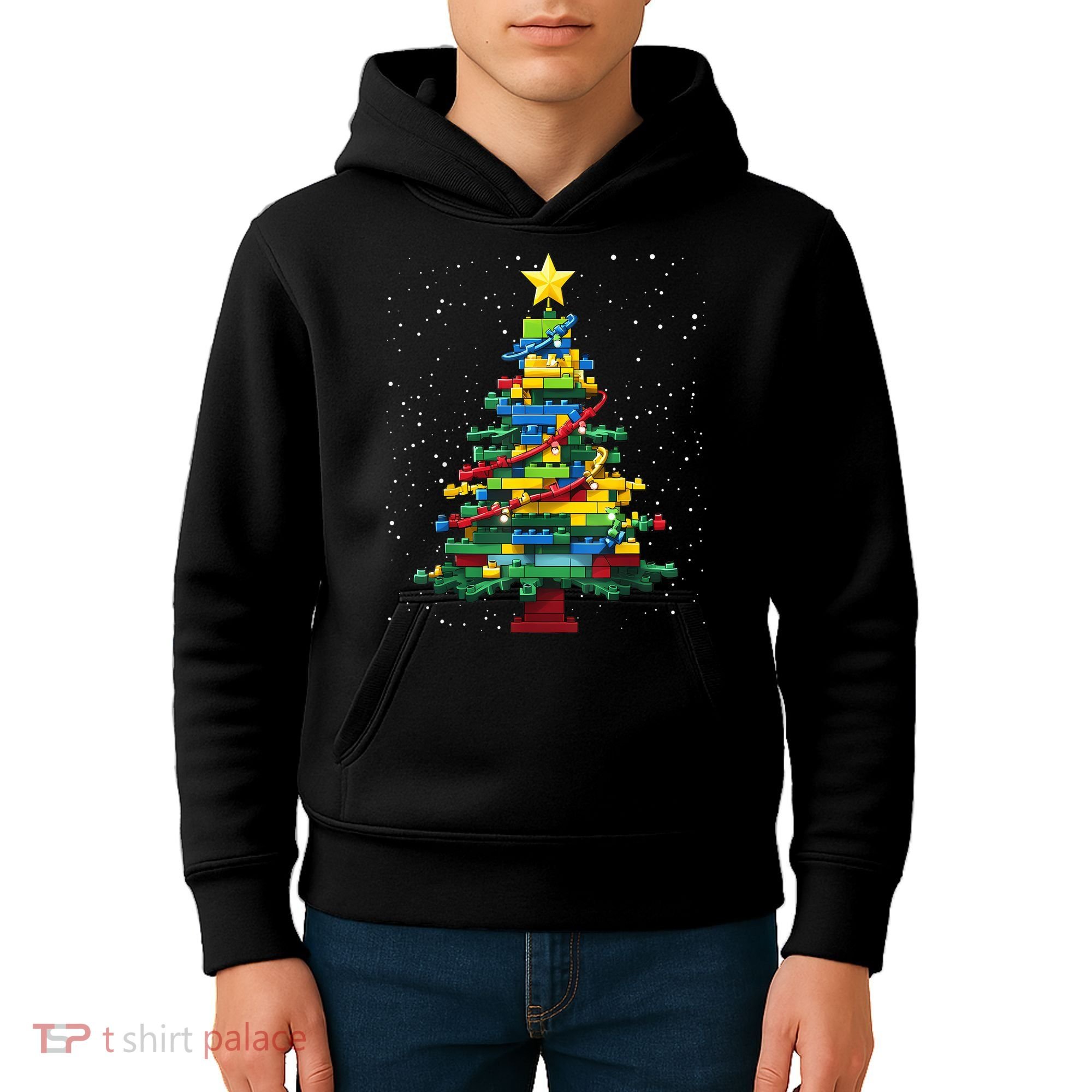 Christmaschristmas Tree Block Tree Block Brick Building Xmas Master Builder Kids Hoodie