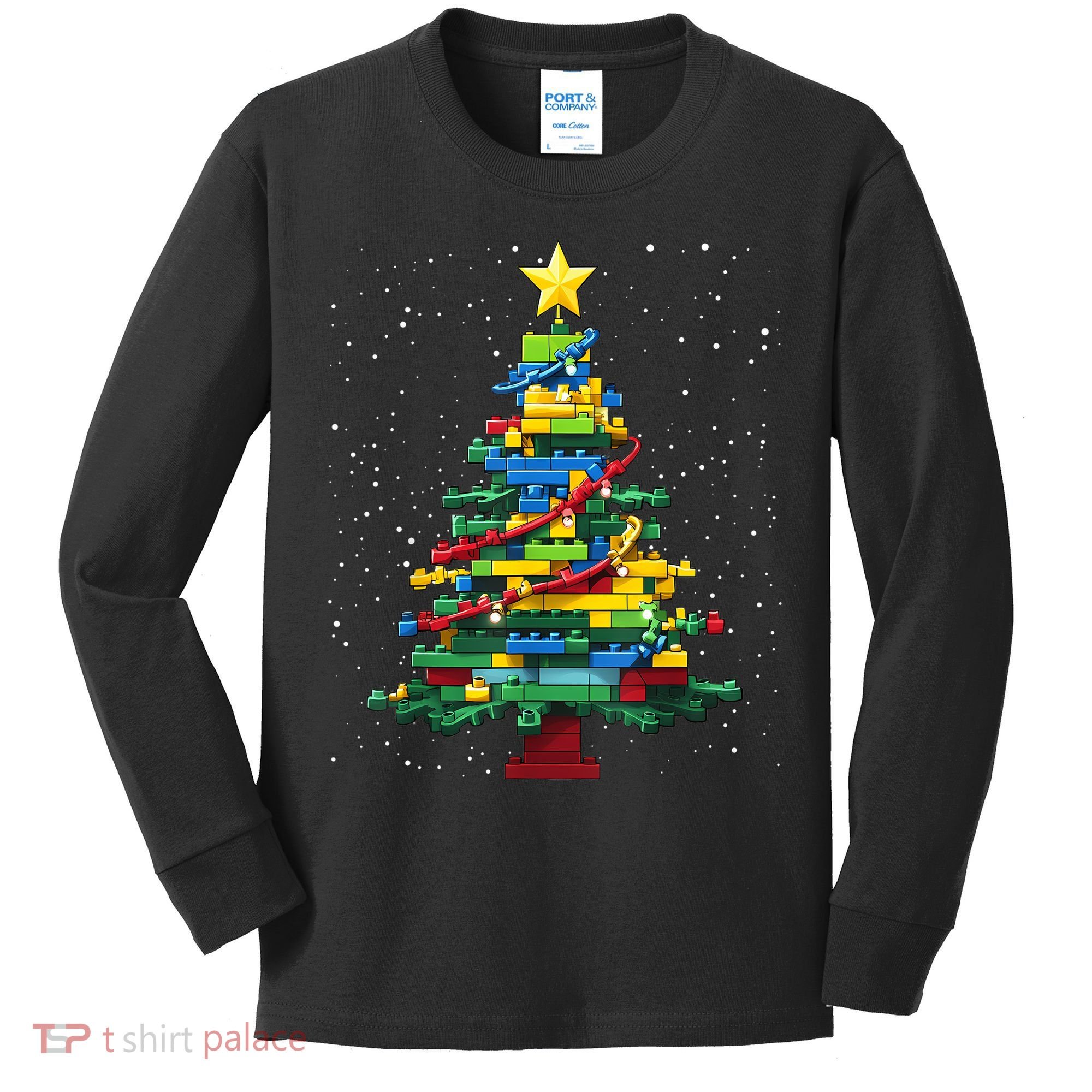Christmaschristmas Tree Block Tree Block Brick Building Xmas Master Builder Kids Long Sleeve Shirt