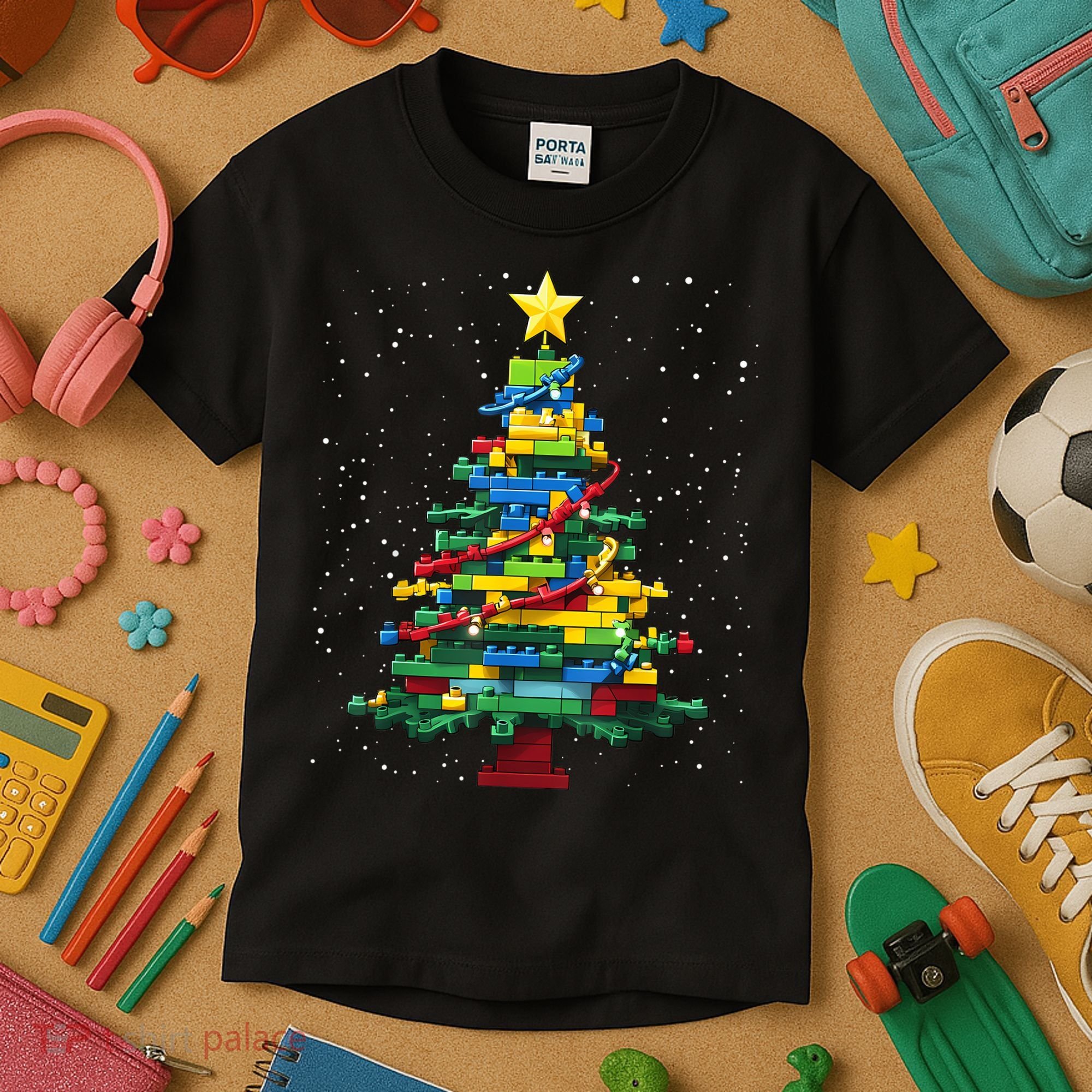 Christmaschristmas Tree Block Tree Block Brick Building Xmas Master Builder Kids T-Shirt