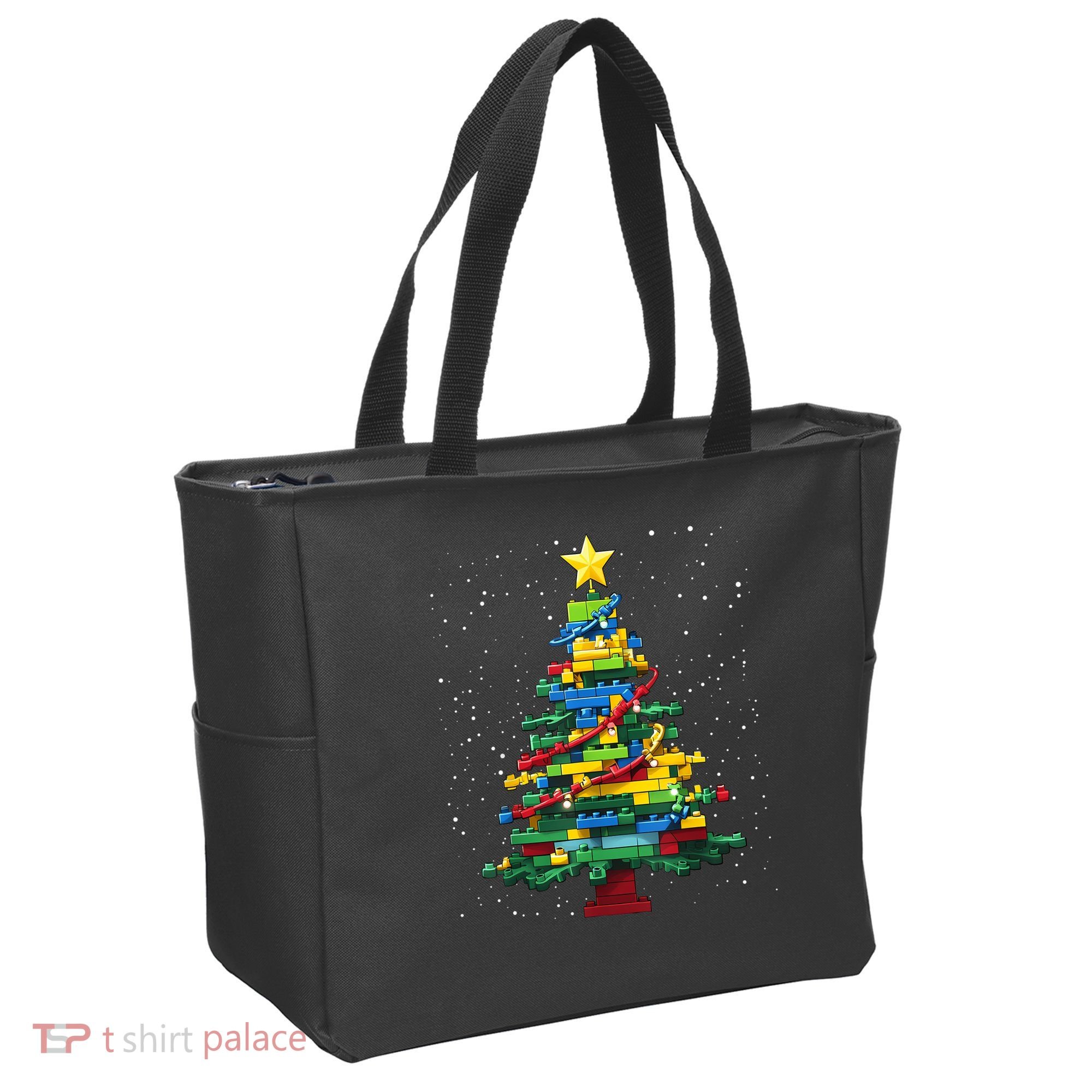 Christmaschristmas Tree Block Tree Block Brick Building Xmas Master Builder Tote Bag