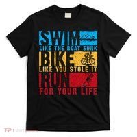 Cool Triathlon Boat Swim Bike Run Triathlete T-Shirt thumb 0