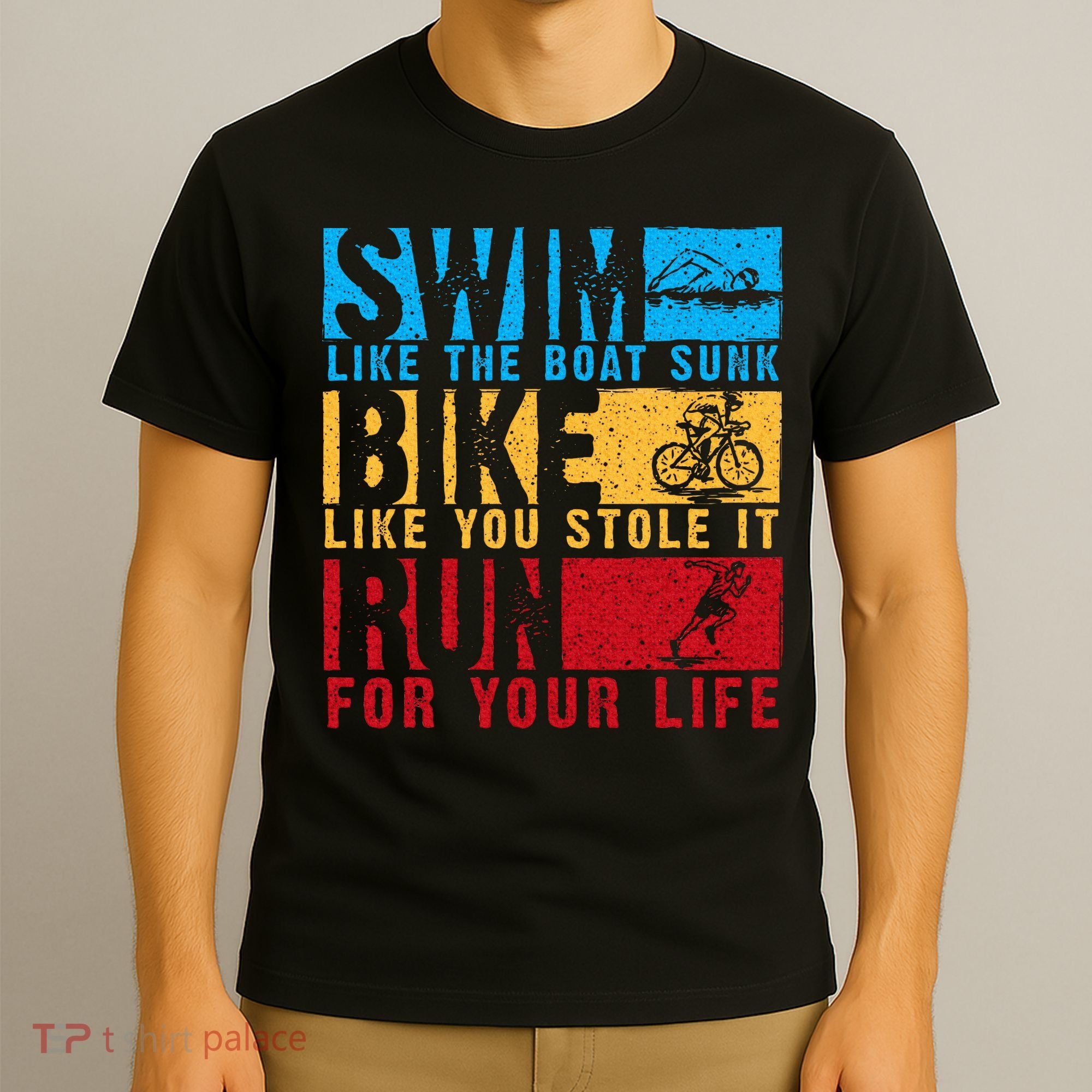 Cool Triathlon Boat Swim Bike Run Triathlete T-Shirt