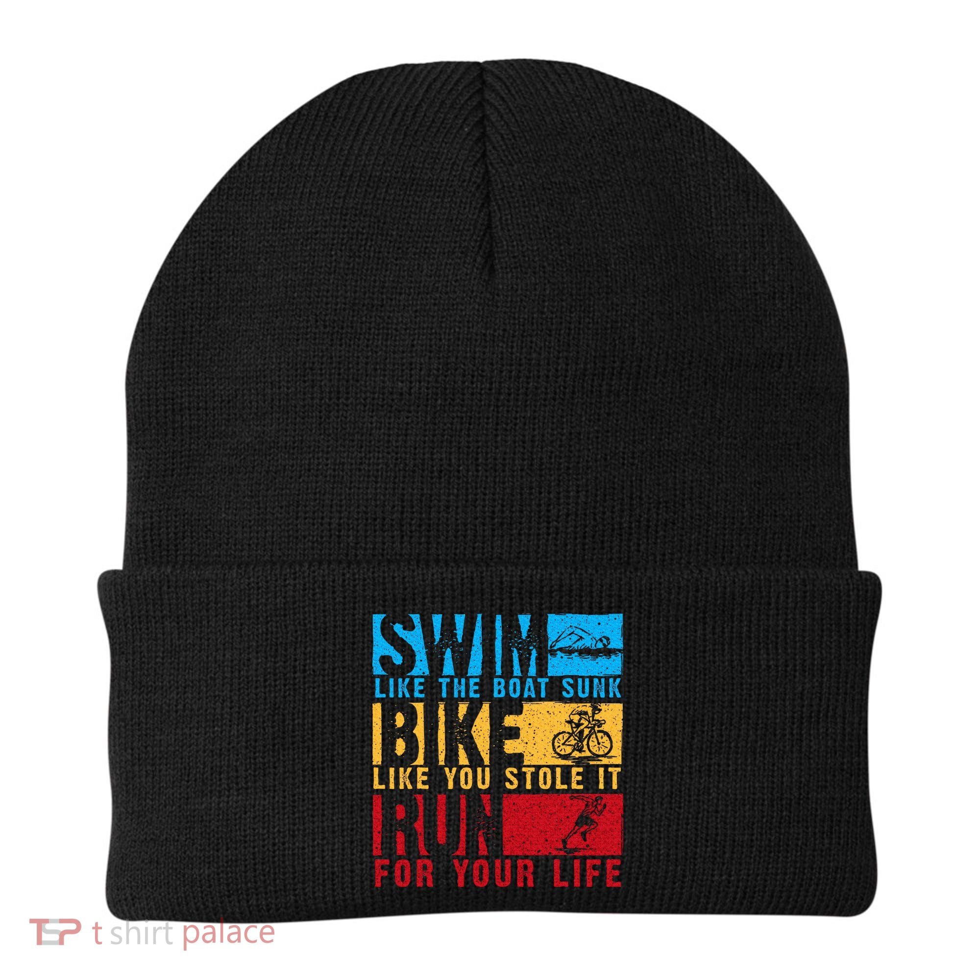 Cool Triathlon Boat Swim Bike Run Triathlete Beanie