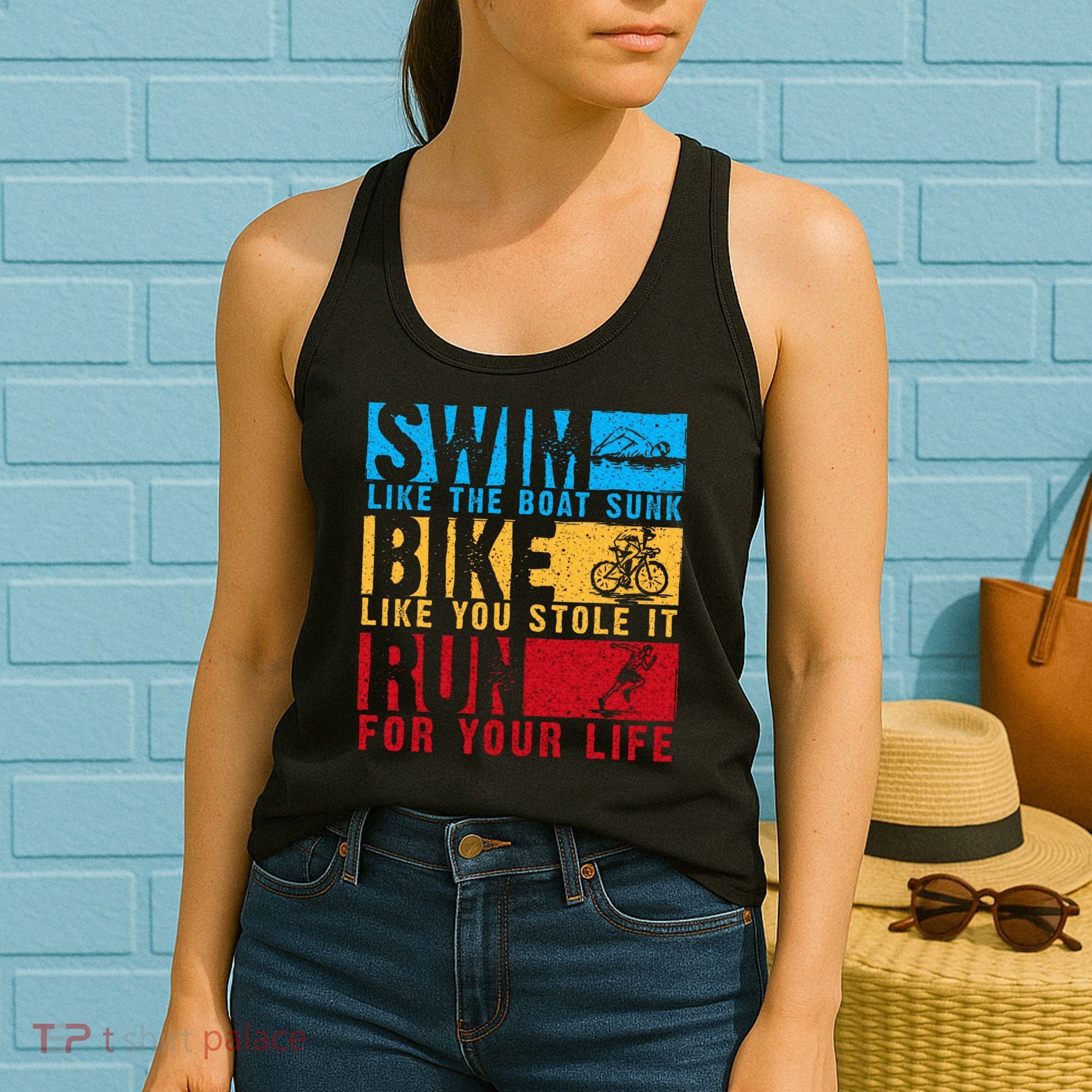 Cool Triathlon Boat Swim Bike Run Triathlete Women's Tank Top