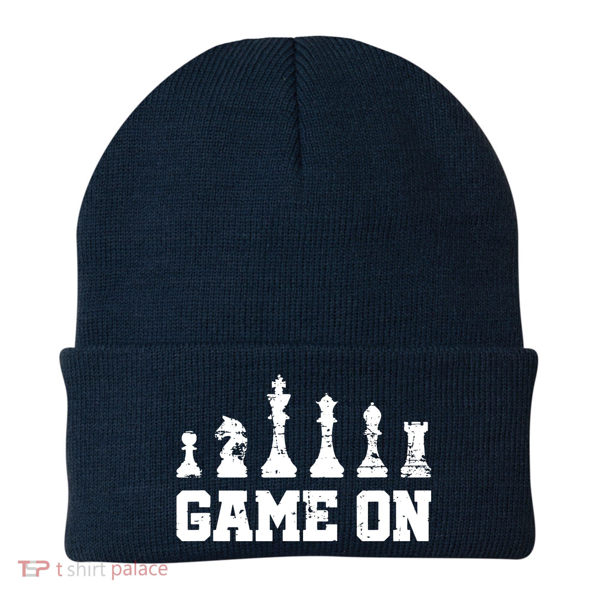 Chess Themed Chess Players With Chess Pieces Game On Beanie