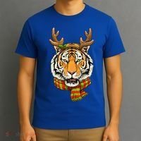 Christmas Tiger Cat Santa Clause Reindeer Xmas Tiger Lover T-Shirt thumb 3