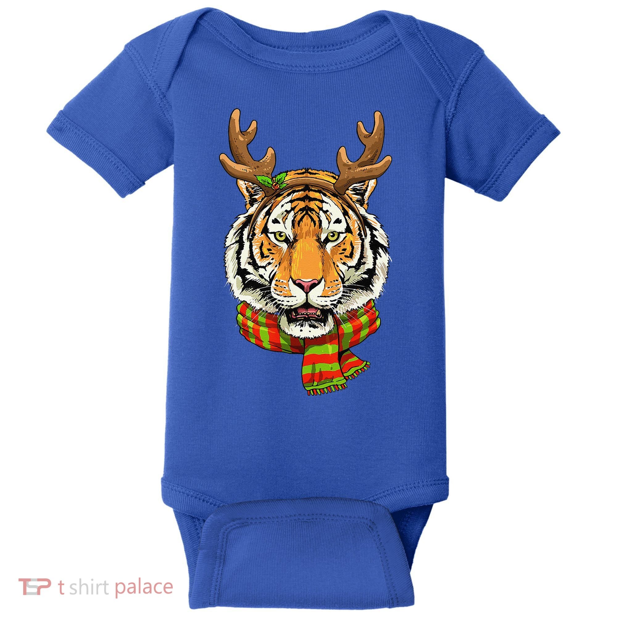Christmas Tiger Cat Santa Clause Reindeer Xmas Tiger Lover Baby Bodysuit
