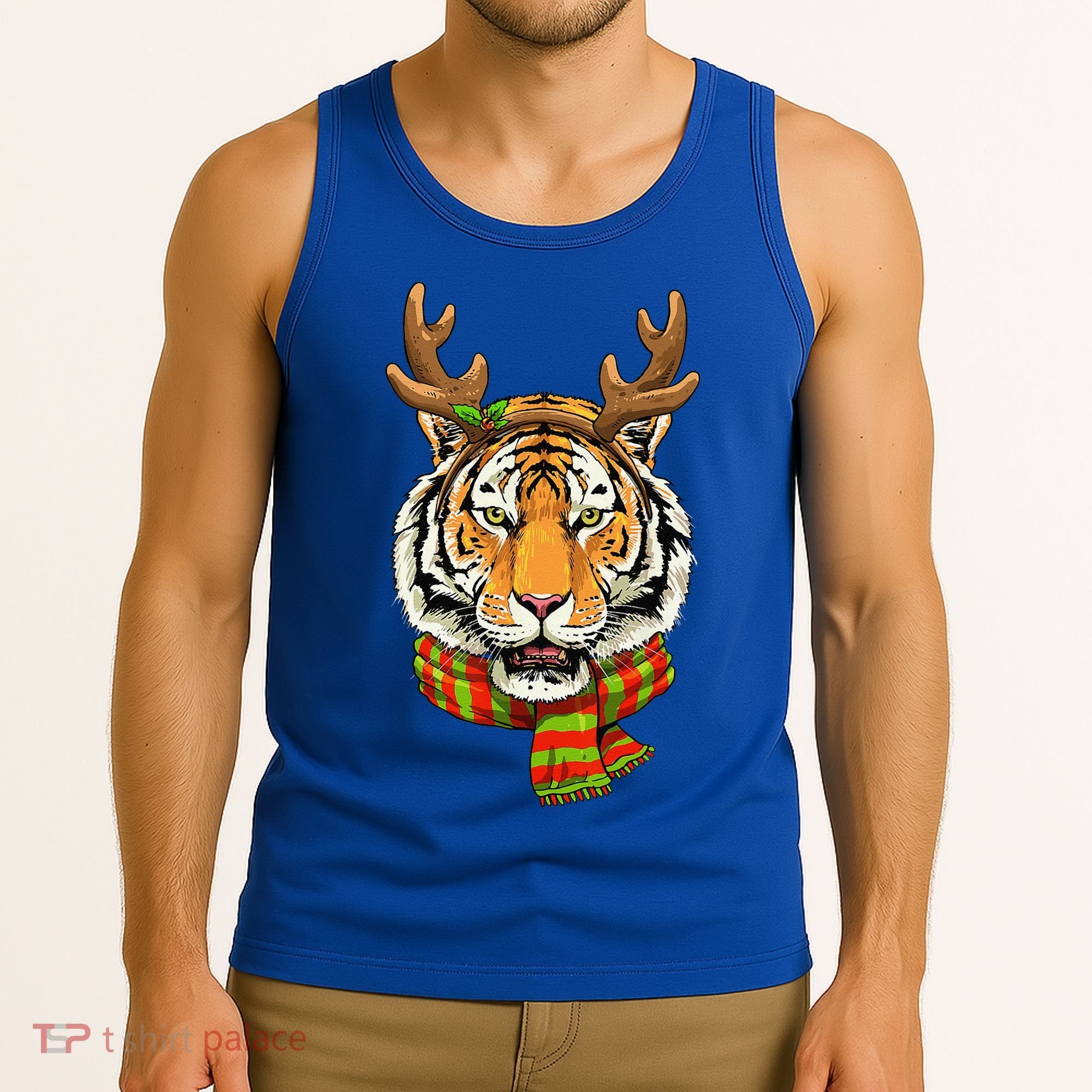 Christmas Tiger Cat Santa Clause Reindeer Xmas Tiger Lover Tank Top