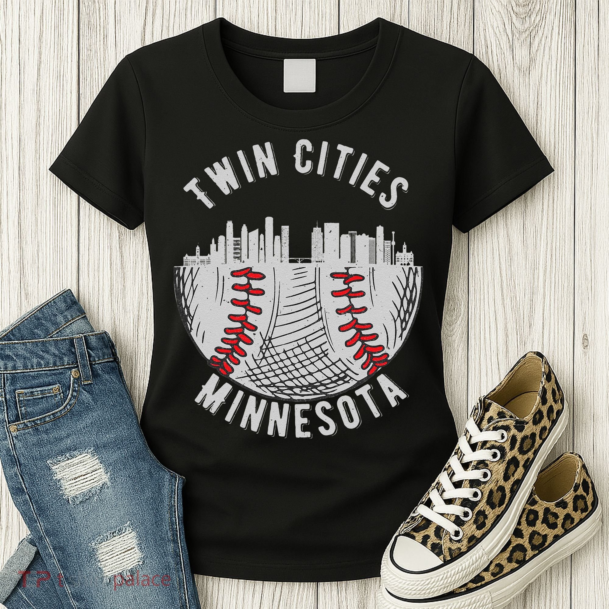 Cool Twin Cities Minnesota MN Baseball Skyline Women's T-Shirt