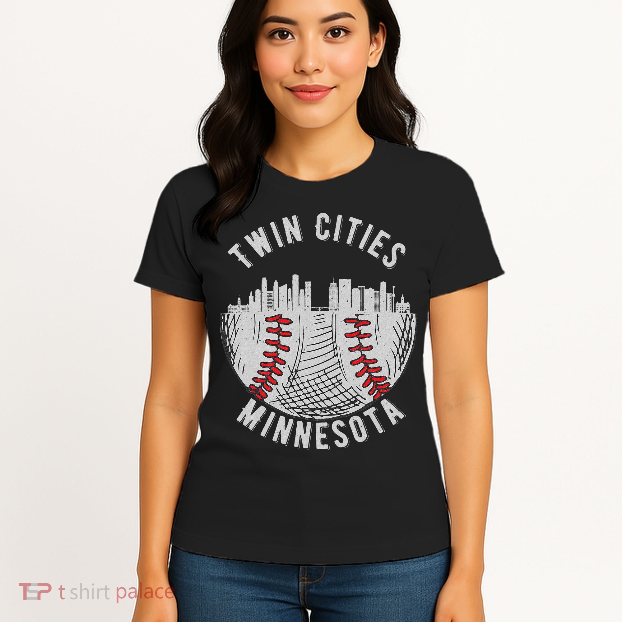 Cool Twin Cities Minnesota MN Baseball Skyline Women's T-Shirt