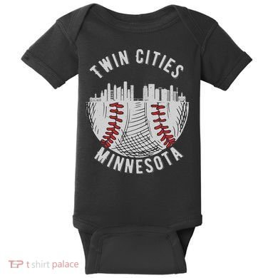 Cool Twin Cities Minnesota MN Baseball Skyline Baby Bodysuit