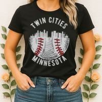 Cool Twin Cities Minnesota MN Baseball Skyline Women's T-Shirt thumb 2