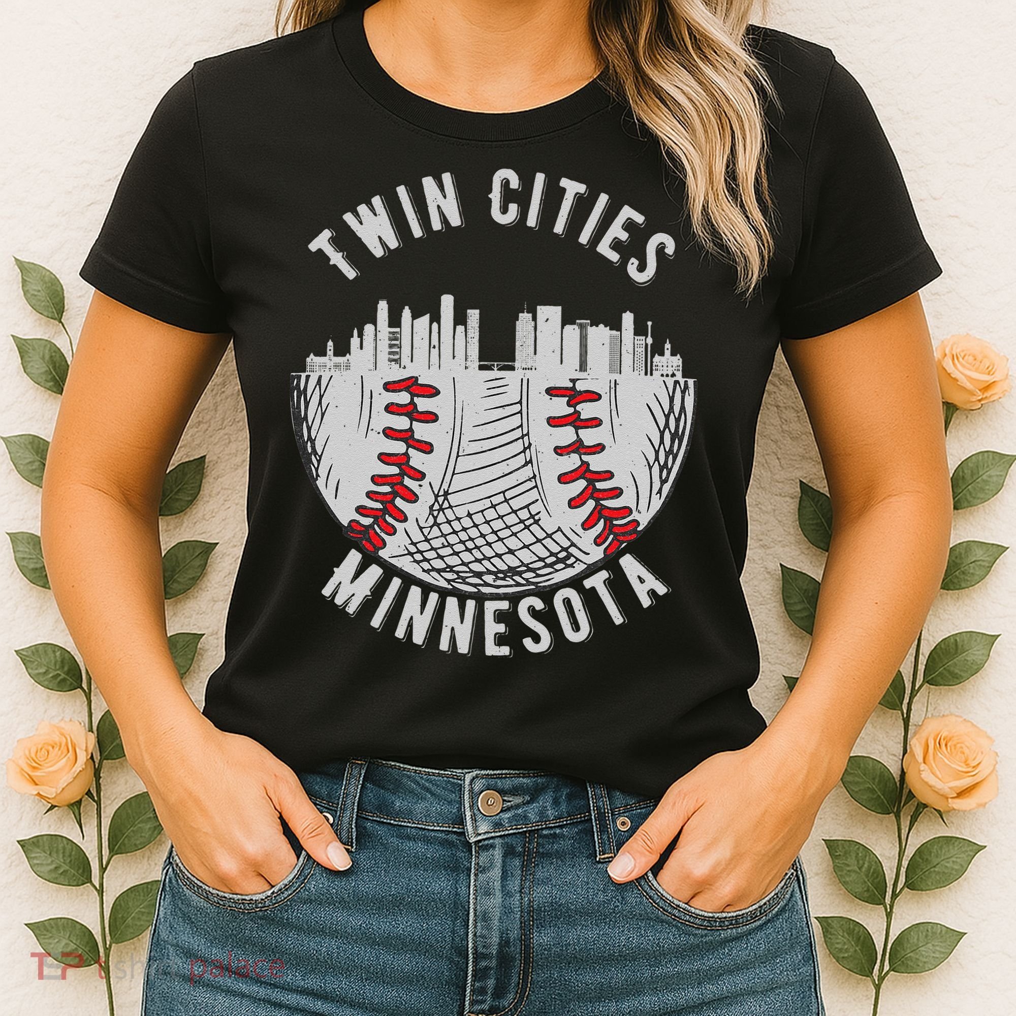 Cool Twin Cities Minnesota MN Baseball Skyline Women's T-Shirt