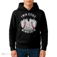 Cool Twin Cities Minnesota MN Baseball Skyline Kids Hoodie thumb 4