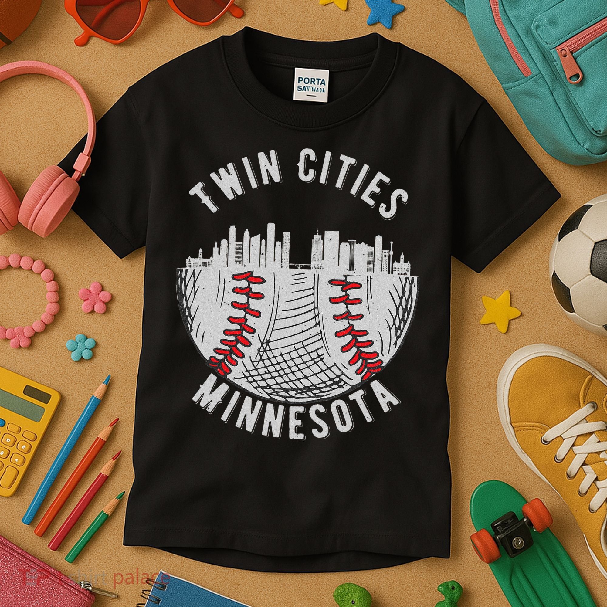 Cool Twin Cities Minnesota MN Baseball Skyline Kids T-Shirt