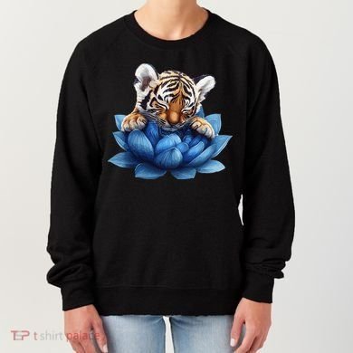 Cute Tiger Cub Blue Lotus Nature Tranquility Women's Sweatshirt