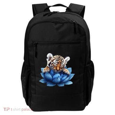 Cute Tiger Cub Blue Lotus Nature Tranquility Backpack