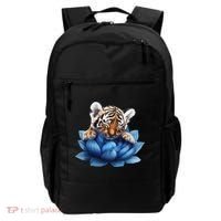 Cute Tiger Cub Blue Lotus Nature Tranquility Backpack thumb 0