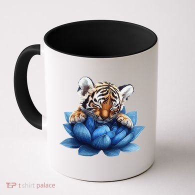 Cute Tiger Cub Blue Lotus Nature Tranquility Coffee Mug