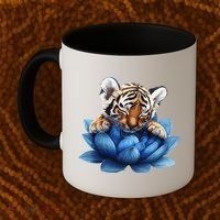 Cute Tiger Cub Blue Lotus Nature Tranquility Coffee Mug thumb 2